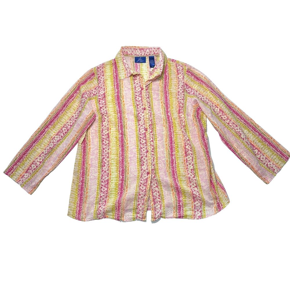 Vintage Button Up Top Sheer Coverup Boho Earthy Tropical Summer Vacation Size 1X